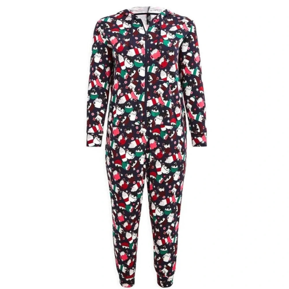 Torrid 1X/2X Fleece Full‎ Length Hooded Coffee Lovers Hooded Union Suit Pajamas